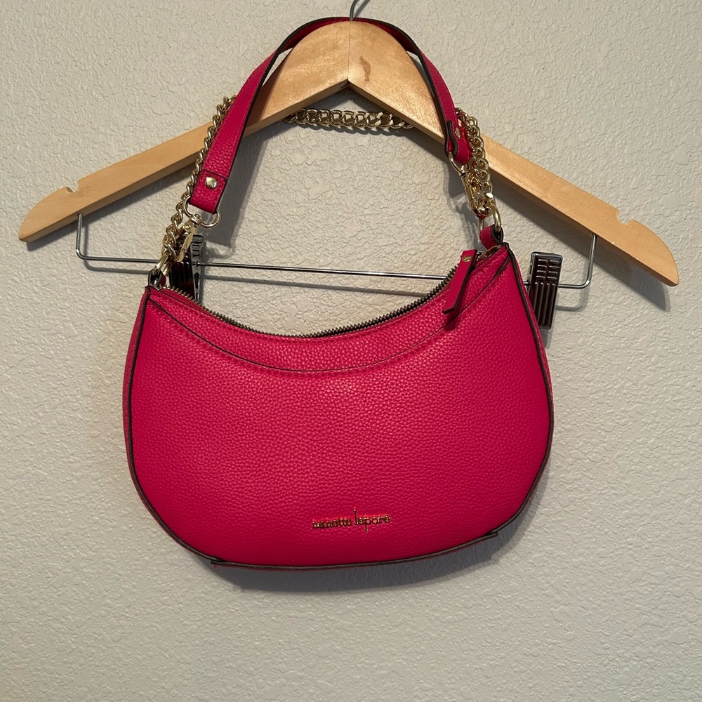 Nanette Lepore Pink Pebbled Leather Mini Shoulder Bag Gold Chain Y2K